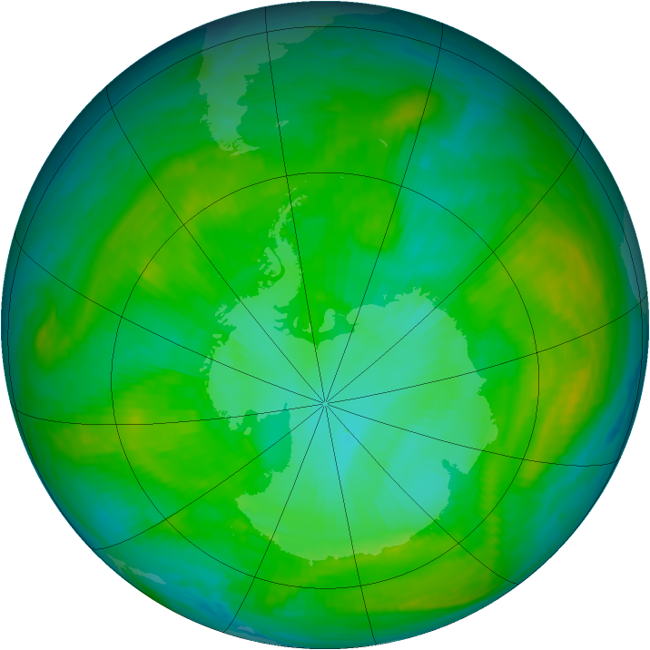 Antarctic ozone map for 15 January 1981